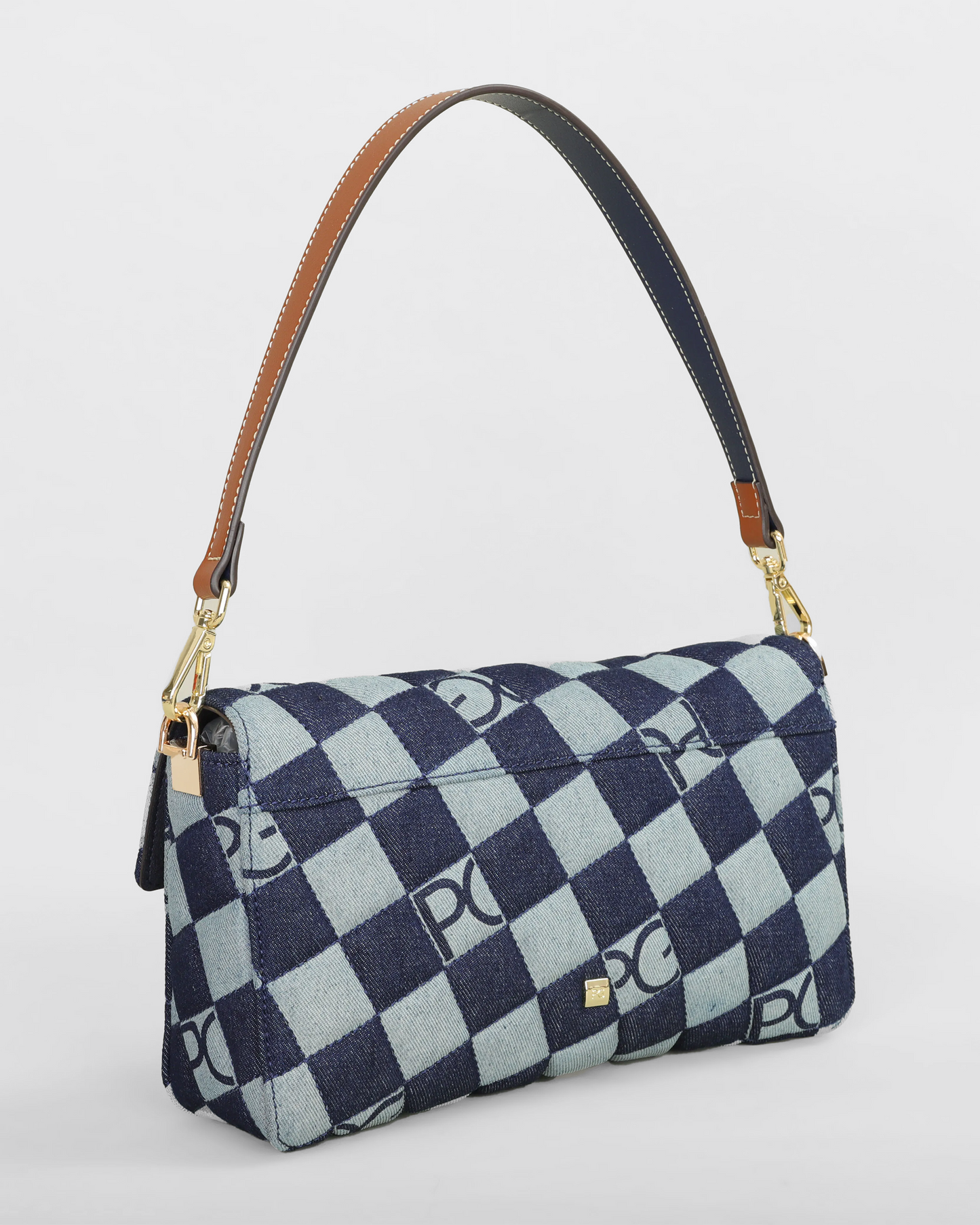 Bolso bandolera elegante de Grevano en diseño de cuadros azul y negro con correa ajustable