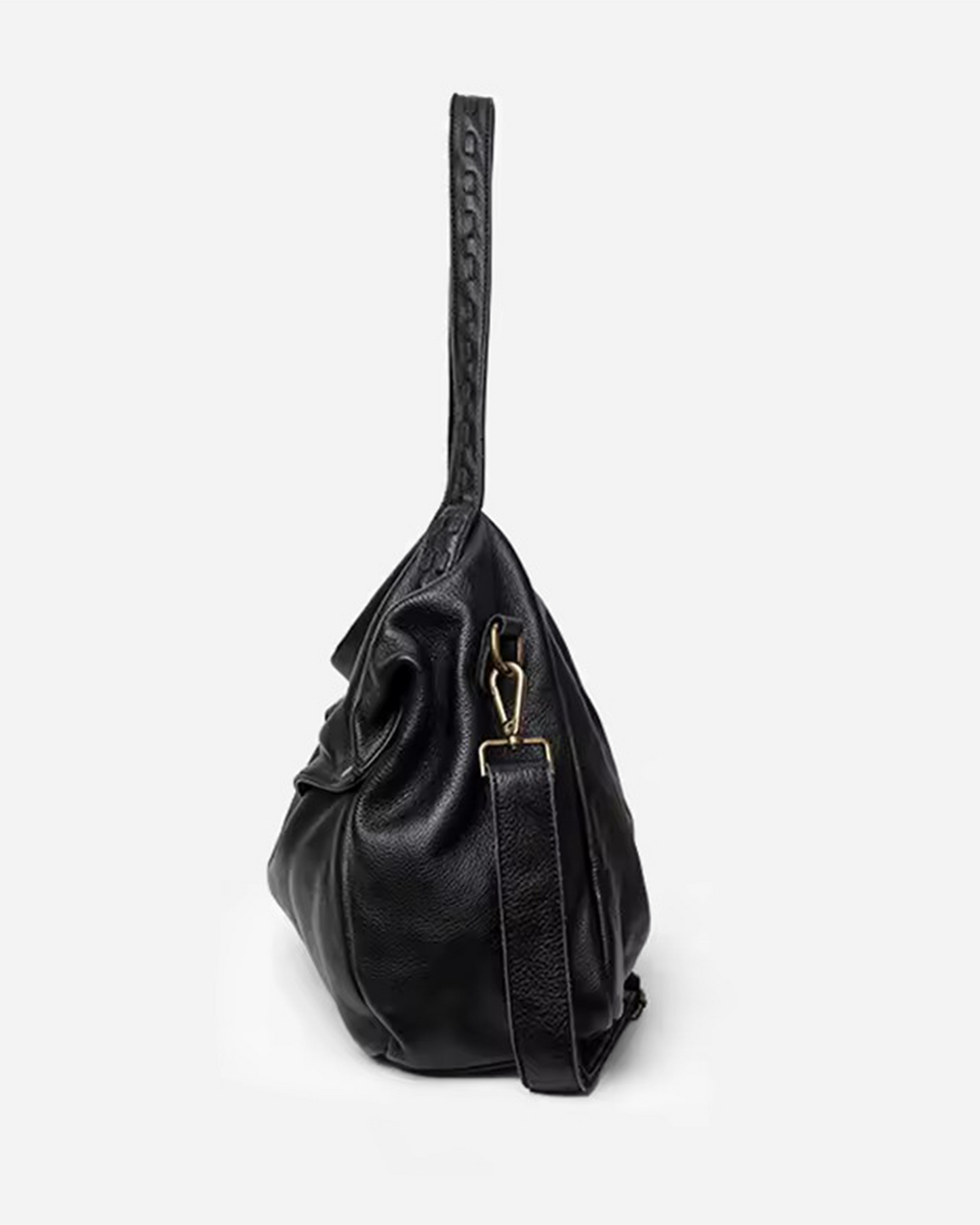 Bolso de piel suave negro con diseño elegante y asa larga para uso diario