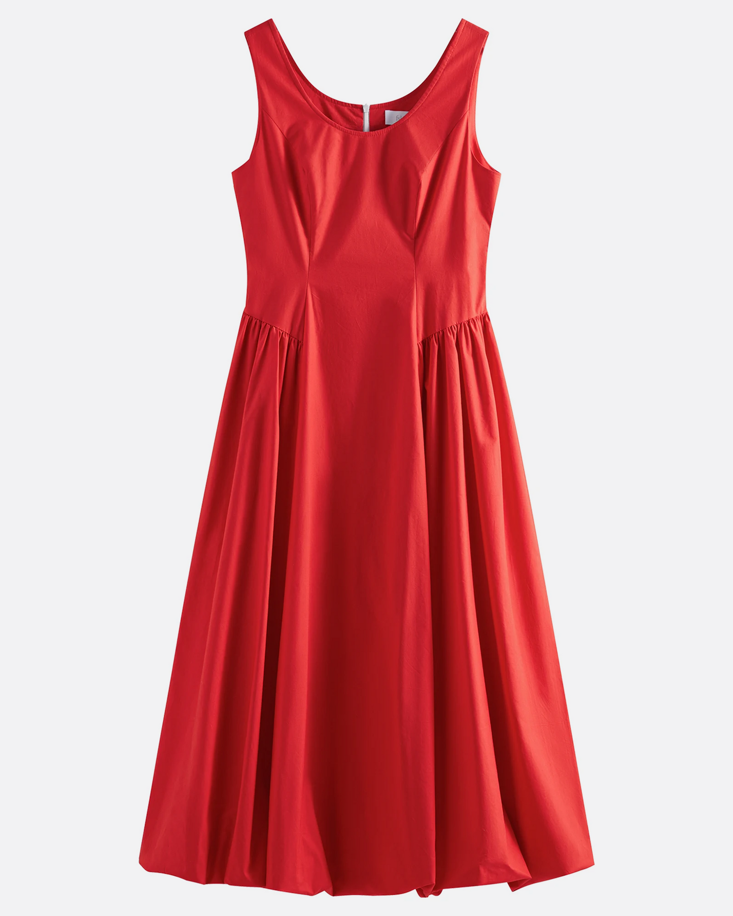 Vestido sin mangas oficina en color rojo con falda acampanada y ajuste elegante de Grevano