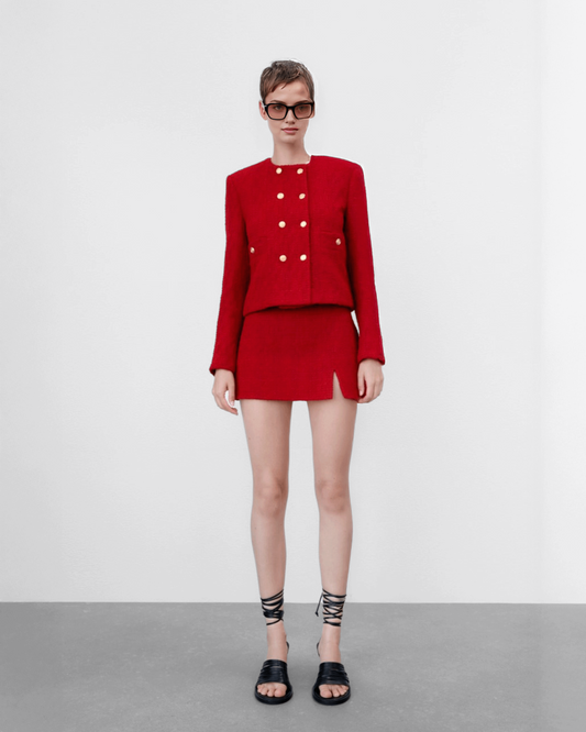 Cecilia Conjunto de Tweed Rojo para Looks Corporativos