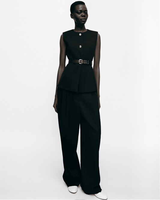 Chaleco Largo Sin Mangas Grevano Con Cinturón Elegante – Ropa de Oficina para Mujer | Grevano