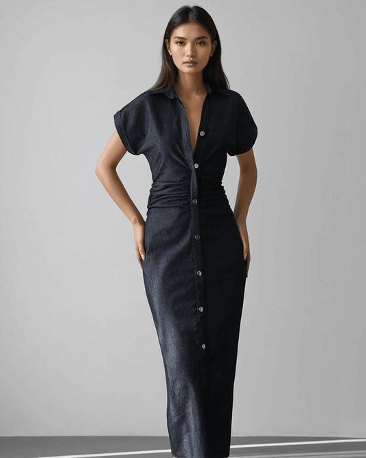 Vestido Midi Denim Elegante de Grevano para Oficina – Ropa de Oficina para Mujer | Grevano
