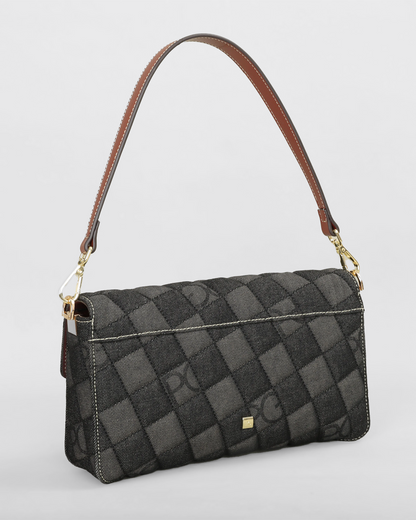 Bolso bandolera elegante de Grevano en tela de diseño clásico con correa de cuero marrón
