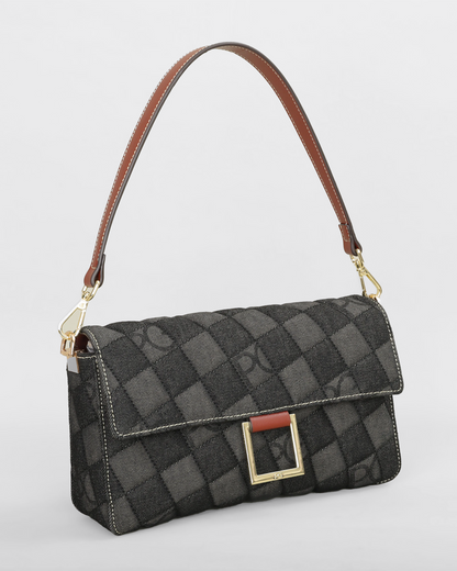 Bolso bandolera elegante de Grevano en diseño de cuadros con tirante ajustable y cierre dorado