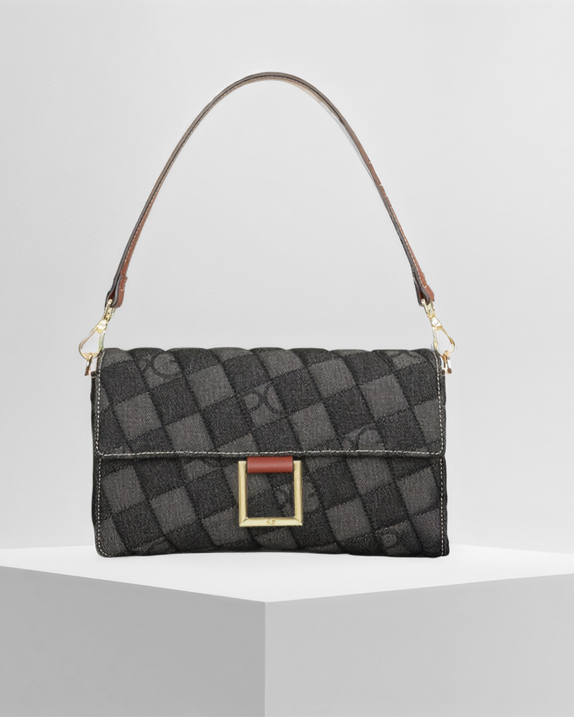 Bolso bandolera elegante de Grevano con diseño de cuadros y asa de cuero para ocasiones especiales