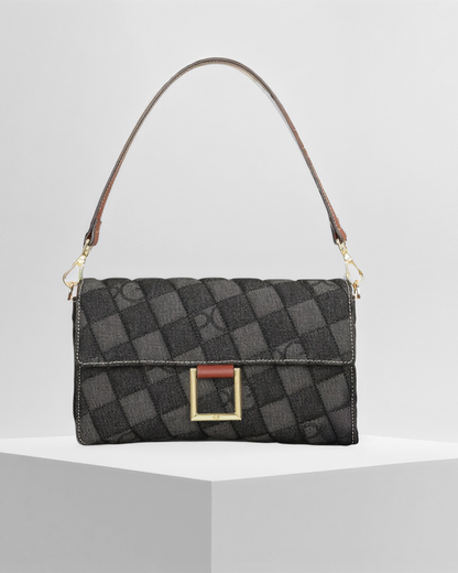 Bolso bandolera elegante de Grevano con diseño de cuadros y asa de cuero para ocasiones especiales