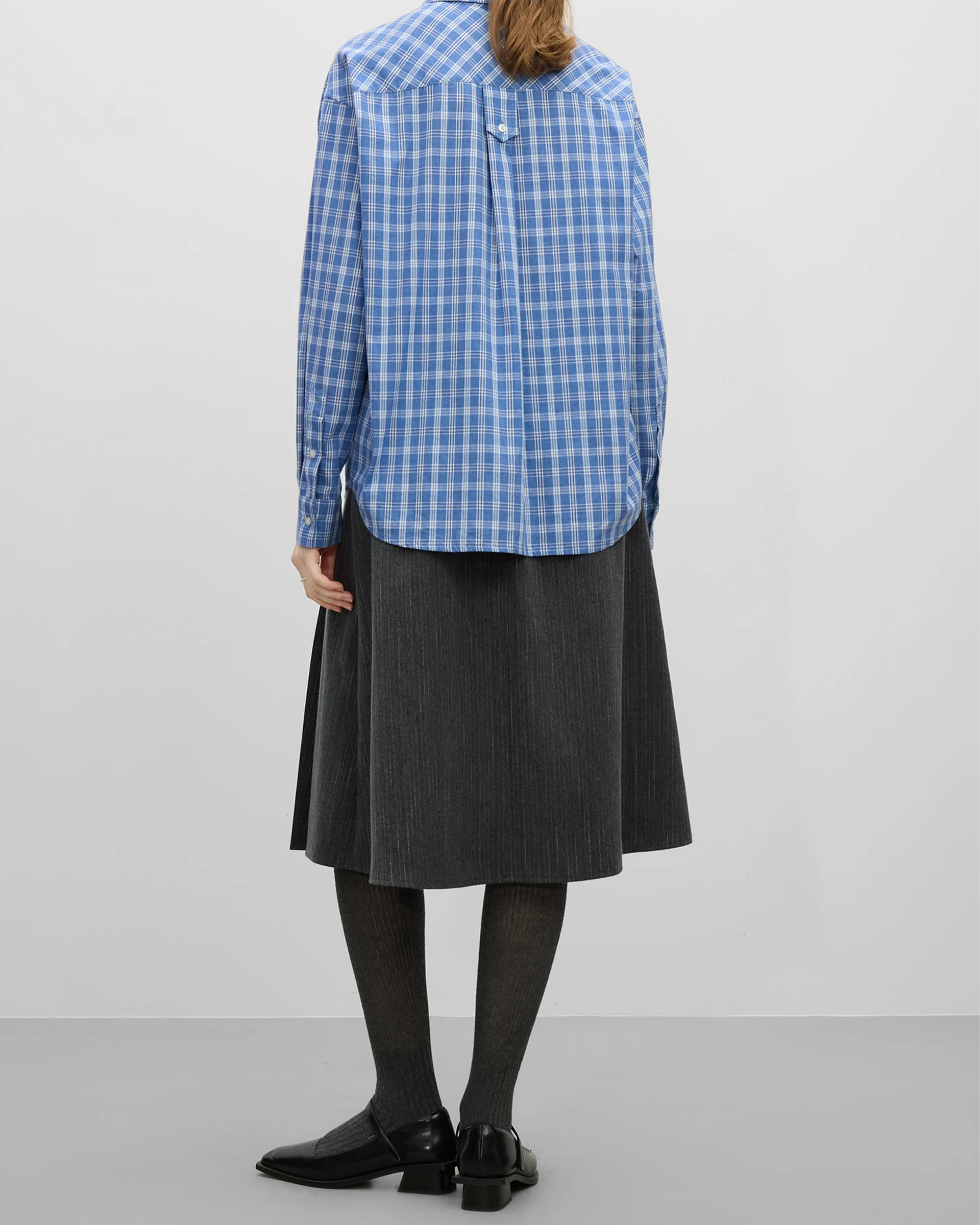 Camisa de algodón a cuadros azul de Grevano con corte clásico y diseño elegante en la parte posterior