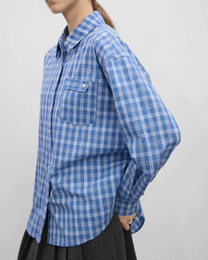Camisa de algodón a cuadros azul de Grevano con un diseño moderno y cómodo para el diario