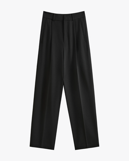 Pantalones traje grises mujer de Grevano con corte recto y detalle de pinzas en la parte delantera