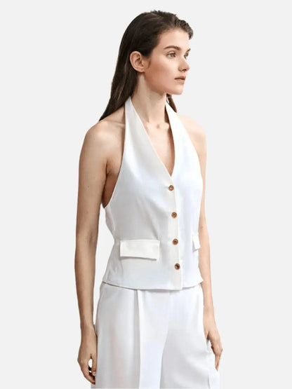 Top de traje blanco mujer oficina con botones y diseño elegante para ocasiones formales
