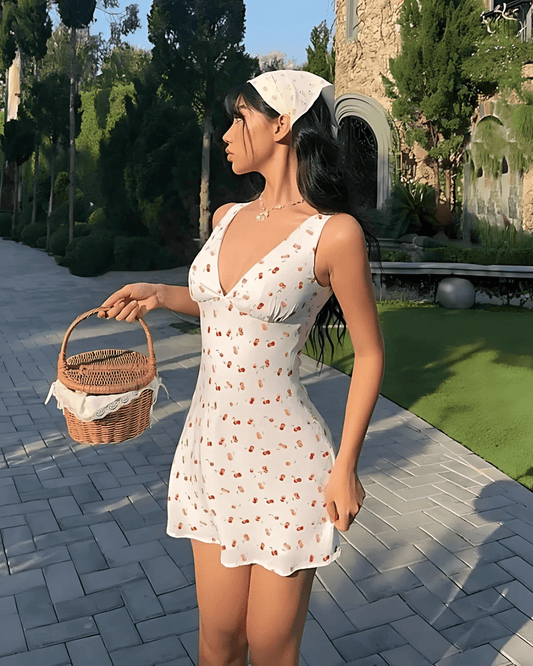 Vestido corto de verano de Grevano con estampado de flores, ideal para días soleados
