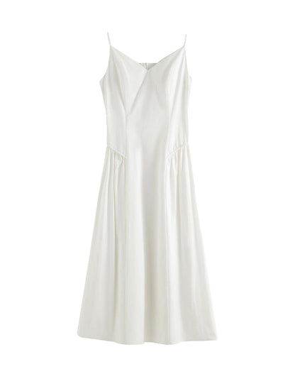 Vestido verano profesional blanco con tirantes y detalles elegantes para un look sofisticado